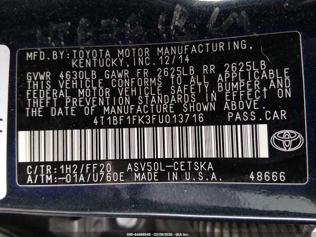 Toyota CAMRY SE 2015 4T1BF1FK3FU013716 Image 9