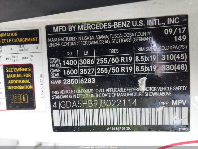 Aukcja sprzedaży 2018 Mercedes-benz Gle 350 4matic, vin: 4JGDA5HB9JB022114, numer aukcji: 44468556