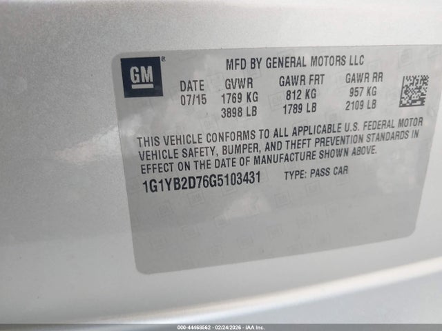 1G1YB2D76G5103431 Chevrolet CORVETTE STINGRAY