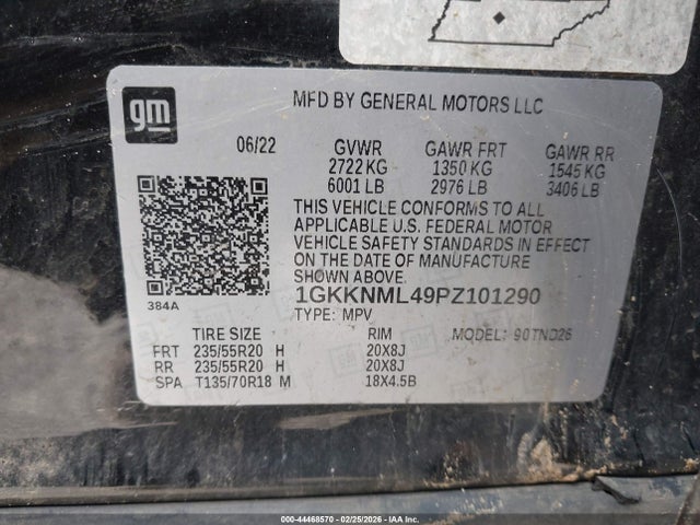 Aukcja sprzedaży 2023 Gmc Acadia Fwd Slt, vin: 1GKKNML49PZ101290, numer aukcji: 44468570