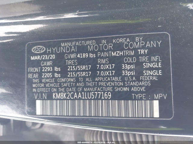 Продажа на аукционе авто 2020 Hyundai Kona Sel, vin: KM8K2CAA1LU577169, номер лота: 44468574