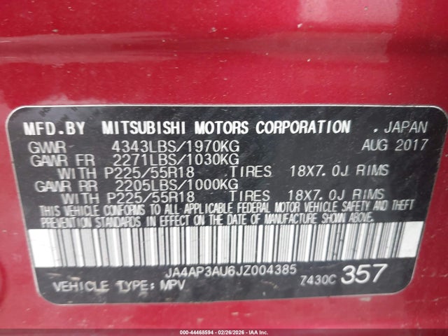 Продаж на аукціоні авто 2018 Mitsubishi Outlander Sport 2.0 Es, vin: JA4AP3AU6JZ004385, номер лоту: 44468594