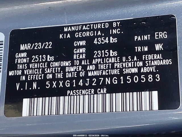 5XXG14J27NG150583 KIA K5 LXS
