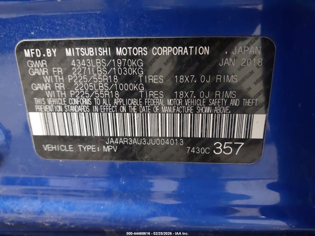 Aukcja sprzedaży 2018 Mitsubishi Outlander Sport 2.0 Es, vin: JA4AR3AU3JU004013, numer aukcji: 44468616