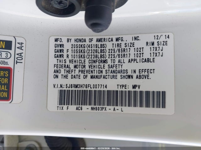 5J6RM3H76FL007714 Honda Cr-v Ex-l