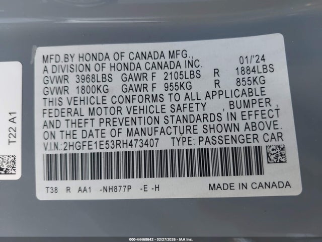 Honda CIVIC SI SEDAN 2024 2HGFE1E53RH473407 Image 9