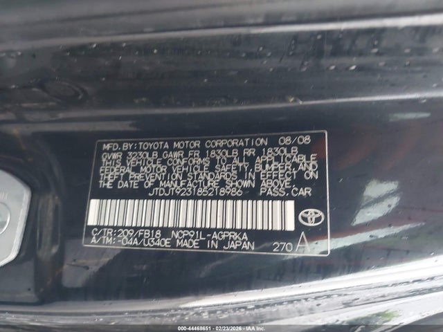 2008 TOYOTA YARIS JTDJT923185218986 Photo 8