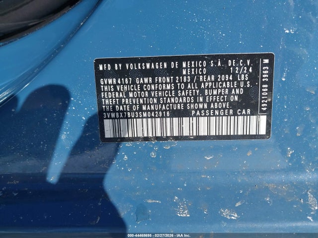 2025 Volkswagen Jetta 1.5t Sport მანქანა იყიდება აუქციონზე, vin: 3VWBX7BU3SM042916, აუქციონის ნომერი: 44468695
