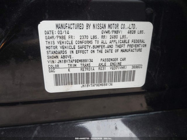2014 Infiniti Q50 მანქანა იყიდება აუქციონზე, vin: JN1BV7AP9EM689134, აუქციონის ნომერი: 44468700