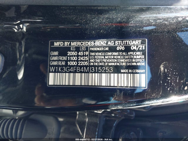 44468712 :رقم المزاد ، W1K3G4FB4MJ315253 vin ، 2021 Mercedes-benz A 220 4matic مزاد بيع