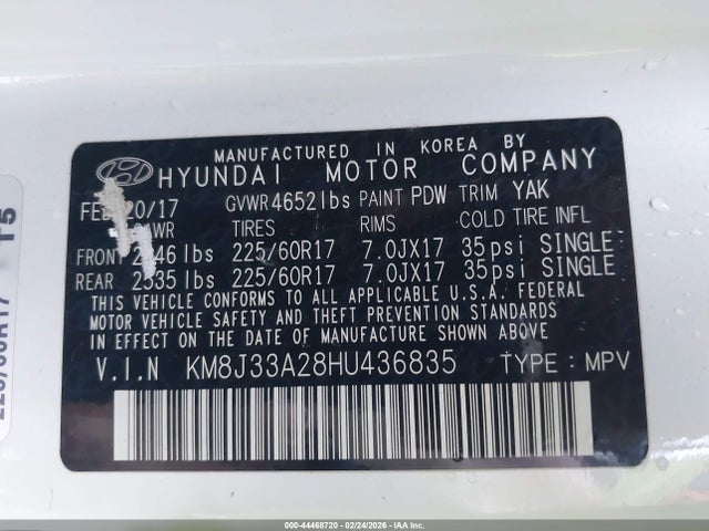 KM8J33A28HU436835 Hyundai Tucson Eco
