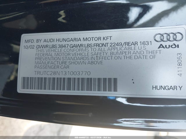 2003 AUDI TT TRUTC28N131003770 Photo 8