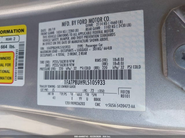 2020 FORD MUSTANG 1FATP8UH9L5105933 Photo 8