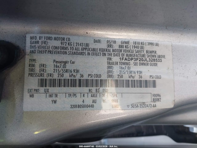1FADP3F20JL328533 Ford FOCUS SE