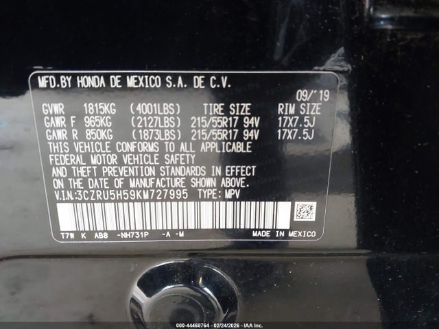 3CZRU5H59KM727995 Honda HR-V EX