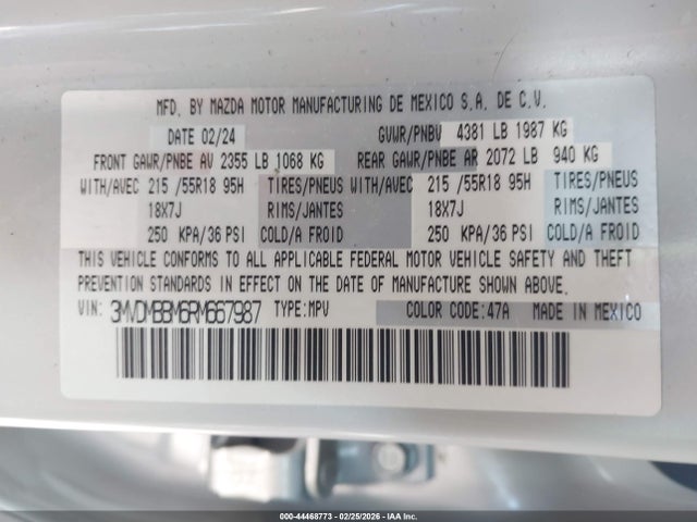 Aukcja sprzedaży 2024 Mazda Cx-30 2.5 S Select Sport, vin: 3MVDMBBM6RM667987, numer aukcji: 44468773