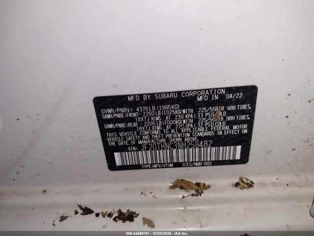 2022 Subaru Crosstrek Limited მანქანა იყიდება აუქციონზე, vin: JF2GTHNC3NH258482, აუქციონის ნომერი: 44468781