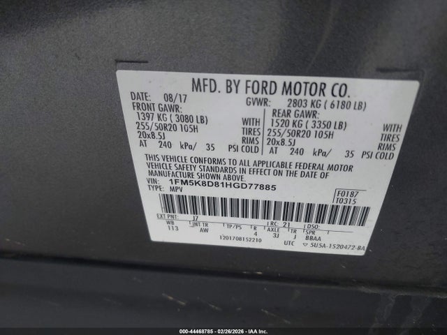1FM5K8D81HGD77885 Ford EXPLORER XLT