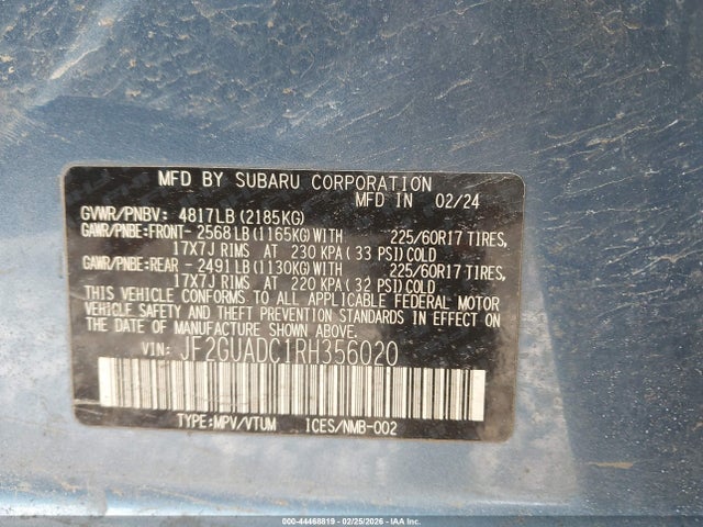 Продажа на аукционе авто 2024 Subaru Crosstrek Premium, vin: JF2GUADC1RH356020, номер лота: 44468819