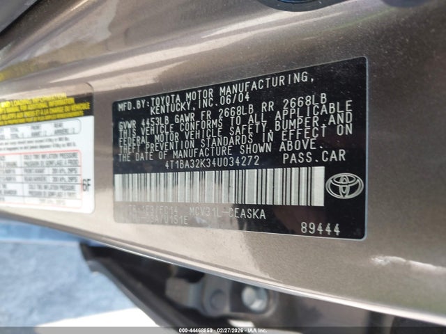 2004 Toyota Camry Se V6 მანქანა იყიდება აუქციონზე, vin: 4T1BA32K34U034272, აუქციონის ნომერი: 44468859