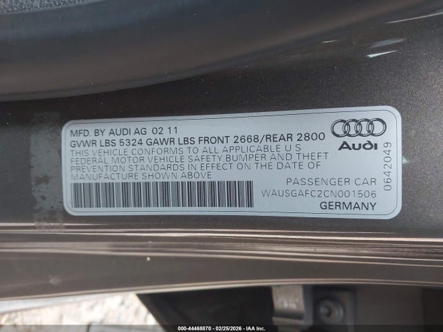 Продаж на аукціоні авто 2012 Audi A7 Premium, vin: WAUSGAFC2CN001506, номер лоту: 44468870