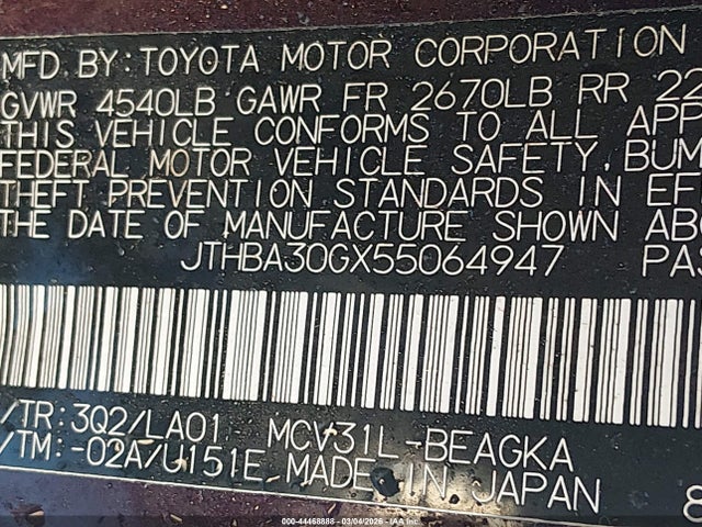 Aukcja sprzedaży 2005 Lexus Es 330, vin: JTHBA30GX55064947, numer aukcji: 44468888