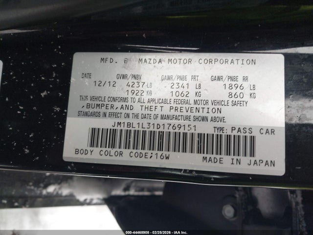 Aukcja sprzedaży 2013 Mazda Mazdaspeed3 Touring, vin: JM1BL1L31D1769151, numer aukcji: 44468908