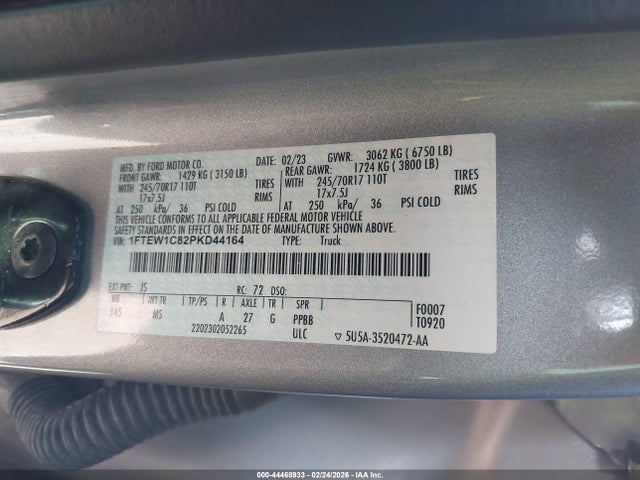 44468933 :رقم المزاد ، 1FTEW1C82PKD44164 vin ، 2023 Ford F-150 King Ranch/lariat/platinum/xl/xlt مزاد بيع