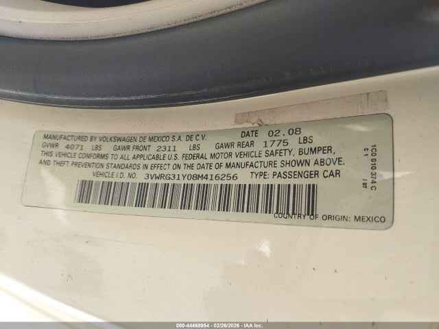 44468954 :رقم المزاد ، 3VWRG31Y08M416256 vin ، 2008 Volkswagen New Beetle Se مزاد بيع