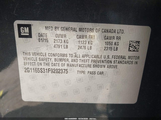 Продаж на аукціоні авто 2015 Chevrolet Impala 2lz, vin: 2G1165S31F9202375, номер лоту: 44468969