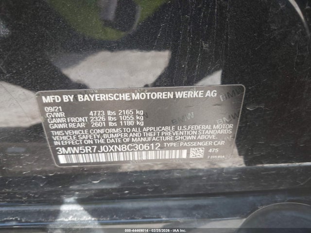 Aukcja sprzedaży 2022 Bmw 330i Xdrive, vin: 3MW5R7J0XN8C30612, numer aukcji: 44469014