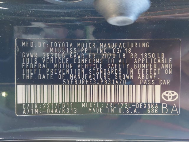 Toyota COROLLA LE 2018 5YFBURHE3JP831470 Image 9