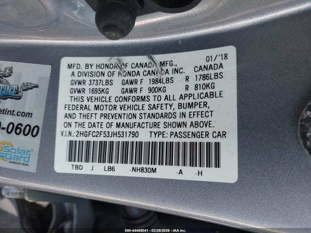 Honda Civic Lx 2018 2HGFC2F53JH531790 Image 9