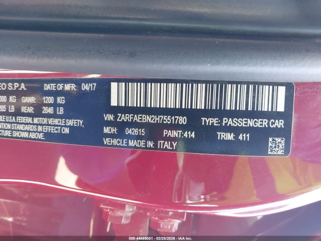 Alfa Romeo Giulia Rwd 2017 ZARFAEBN2H7551780 Image 9