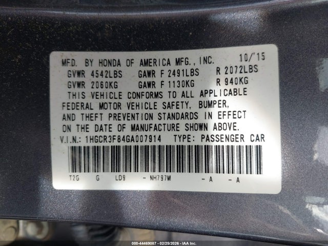 1HGCR3F84GA007914 Honda Accord Ex-l V-6