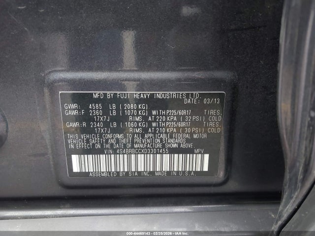 Aukcja sprzedaży 2013 Subaru Outback 2.5i Premium, vin: 4S4BRBCCXD3301455, numer aukcji: 44469143