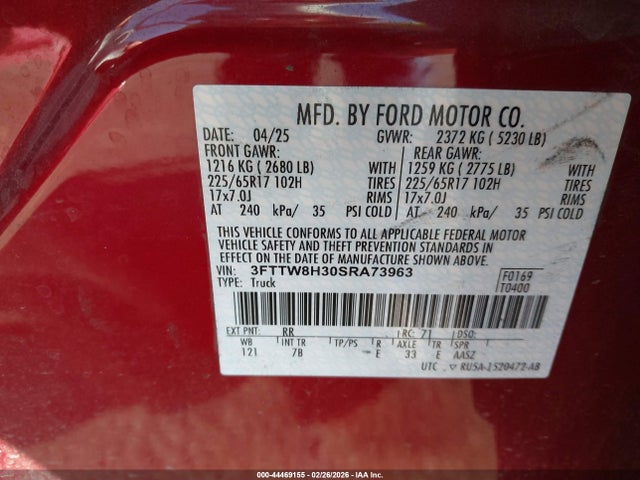 Ford Maverick Xlt 2025 3FTTW8H30SRA73963 Image 9