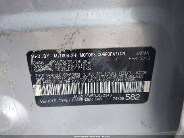 Aukcja sprzedaży 2013 Mitsubishi Lancer Gt, vin: JA32U8FW6DU022346, numer aukcji: 44469209