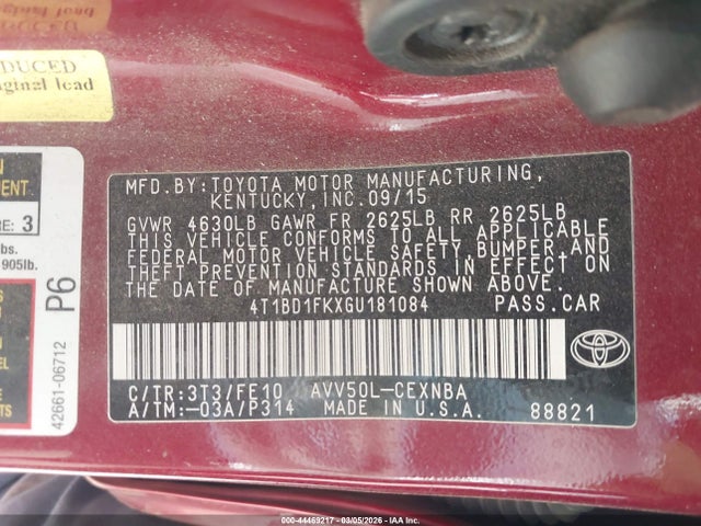 2016 TOYOTA CAMRY HYBRID 4T1BD1FKXGU181084 Photo 8