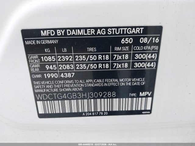 WDCTG4GB3HJ309288 Mercedes-Benz Gla 250 4matic