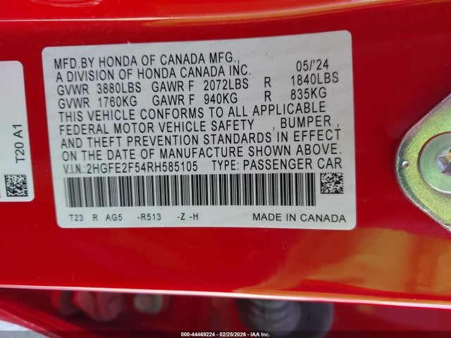 Honda Civic Sport 2024 2HGFE2F54RH585105 Image 9