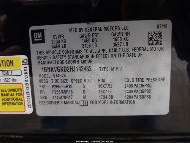 Chevrolet Traverse 1lt 2017 1GNKVGKD2HJ142432 Image 9