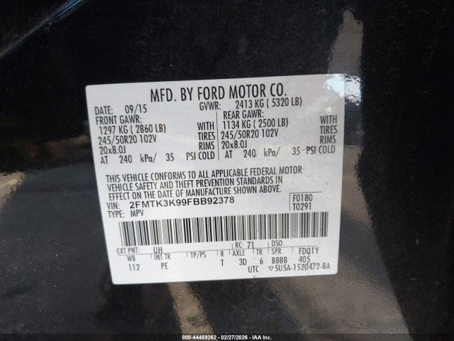Ford Edge Titanium 2015 2FMTK3K99FBB92378 Image 9