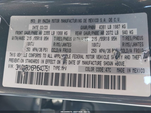 44469278 :رقم المزاد ، 3MVDMBCM6PM540751 vin ، 2023 Mazda Cx-30 2.5 S Carbon Edition مزاد بيع
