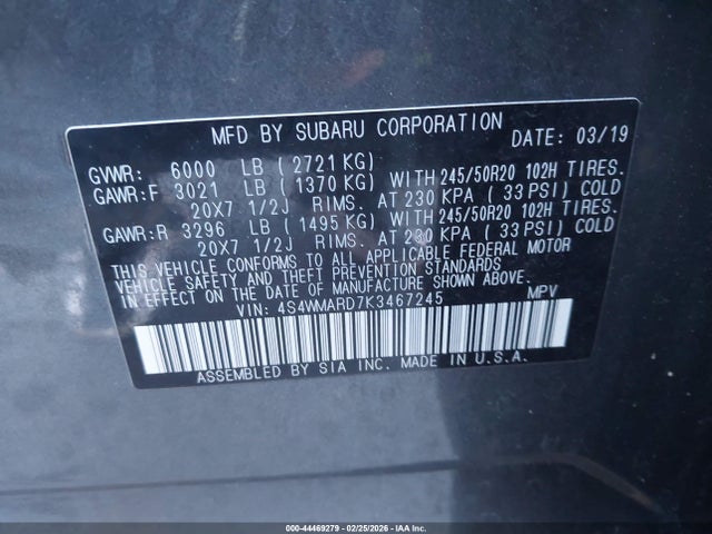 2019 SUBARU ASCENT 4S4WMARD7K3467245 Photo 8