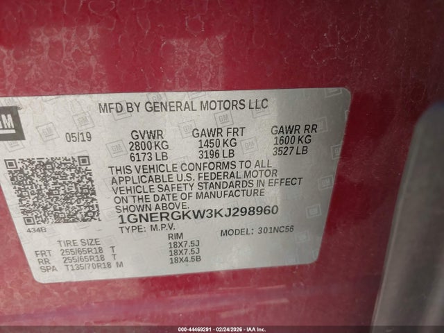 1GNERGKW3KJ298960 Chevrolet Traverse 1lt
