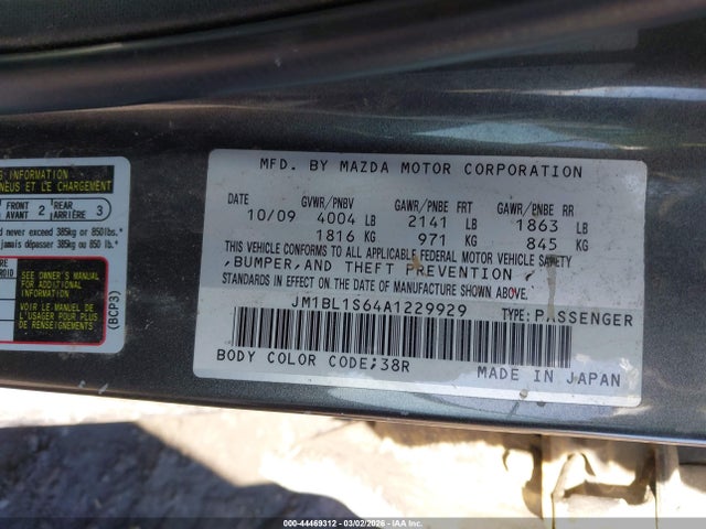 Aukcja sprzedaży 2010 Mazda Mazda3 S Sport, vin: JM1BL1S64A1229929, numer aukcji: 44469312