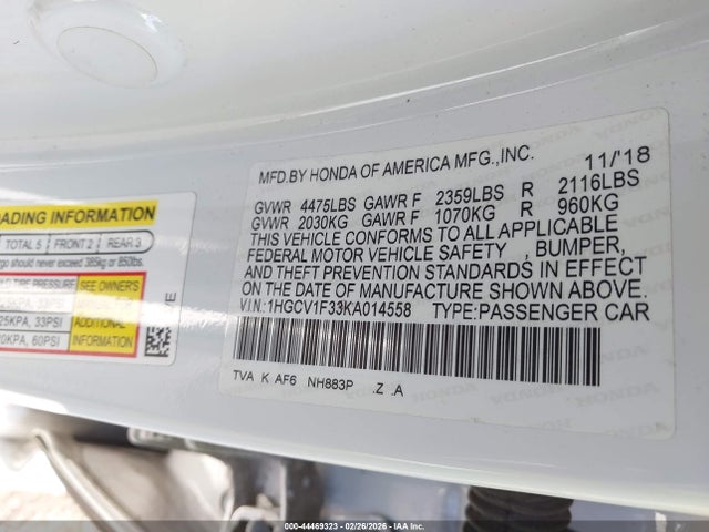 1HGCV1F33KA014558 Honda Accord Sport
