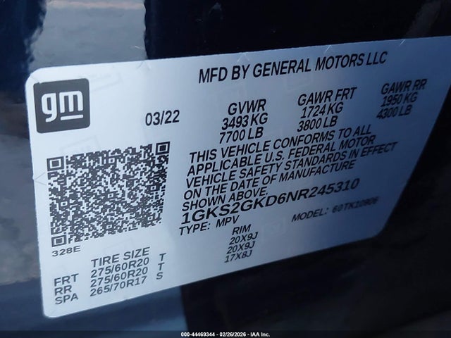 2022 GMC YUKON XL 1GKS2GKD6NR245310 Photo 8