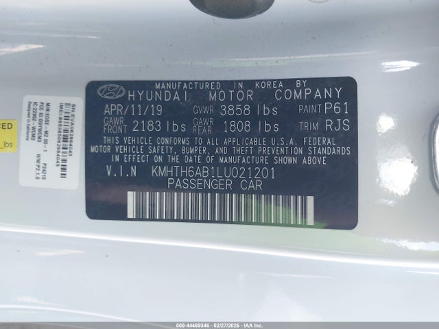 Aukcja sprzedaży 2020 Hyundai Veloster Turbo Ultimate, vin: KMHTH6AB1LU021201, numer aukcji: 44469346